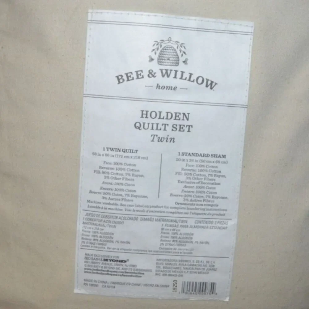 New In Package Bee & Willow Holden Twin Quilt Sham Set Reversible 100% Cotton